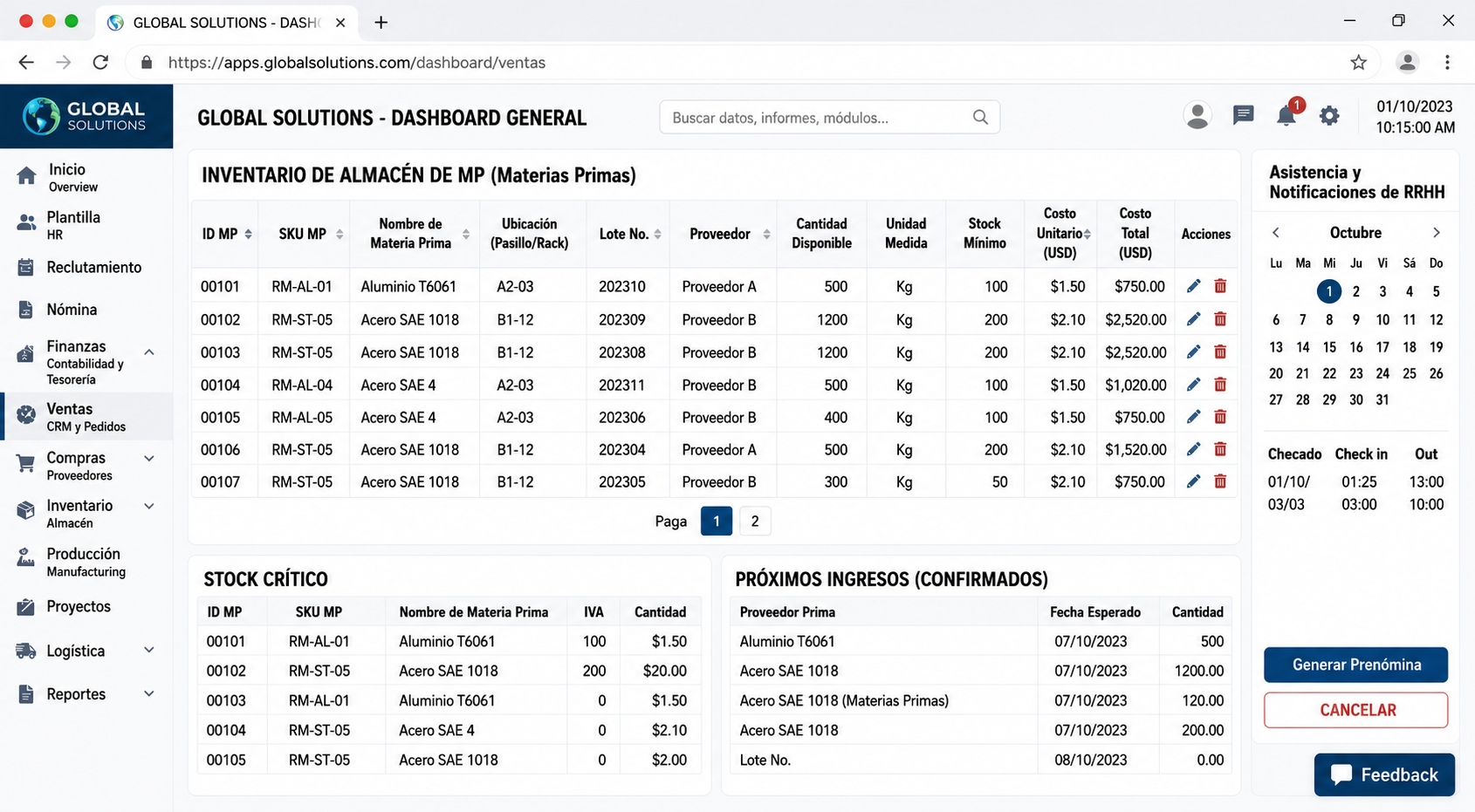 Inventario de Materias Primas — LR Solutions