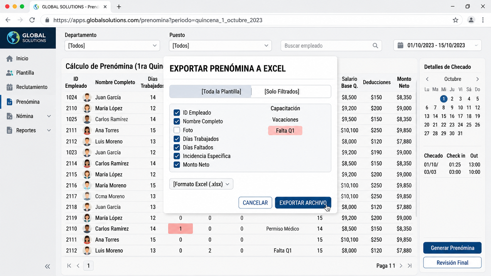 Exportar a Excel — LR Human